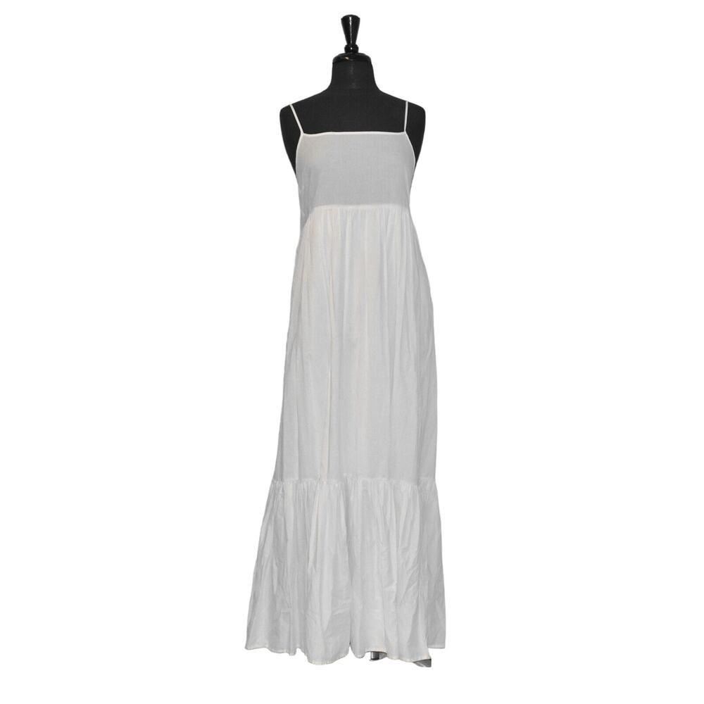 A8 NEW CRISTINAEFFE White Cotton Pleat Spaghetty Strap Summer Maxi Dress Size 42